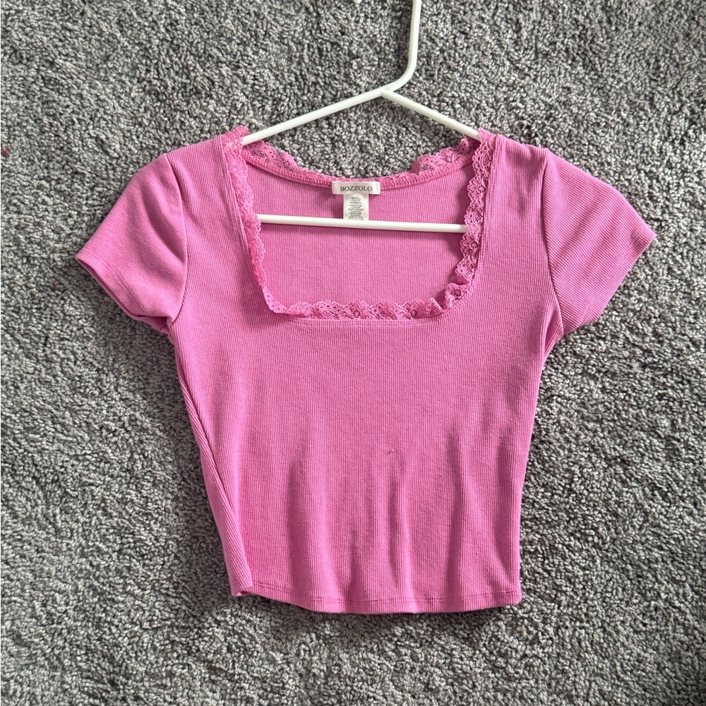 Garage Pink Lace Trim Crop Top